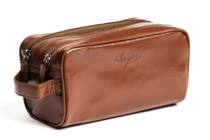 Leather toiletry bag with double zipper